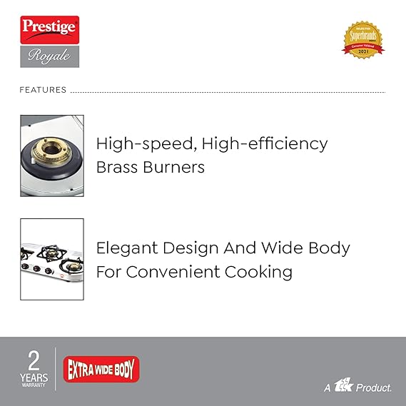 Prestige Royale Duplex Gas Table With Stainless Steel Body, 3 Brass Burners