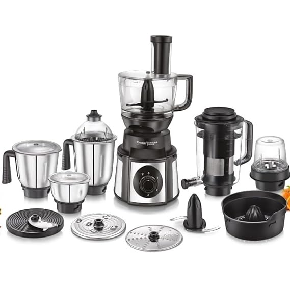 Prestige Endura Pro 1000W Multi Functional Mixer Grinder With Ball Bearing Technology|6 Jars With Food Processing Attachments |14 Different Functionalities | Black & Silver - 1000 Watts
