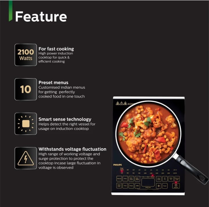 PHILIPS 2100 W Induction Cooktop Touch Panel  (Black, HD4938/01)