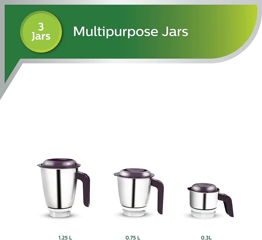 PHILIPS HL 7505/00 500 W Mixer Grinder  (Pro | 3 Jars | White, Purple)