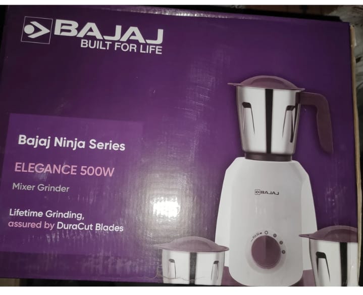 BAJAJ NINJA SERIES ELEGANCE 500 W Mixer Grinder  (NINJA SERIES ELEGANCE | 3 Jars | White beagni)