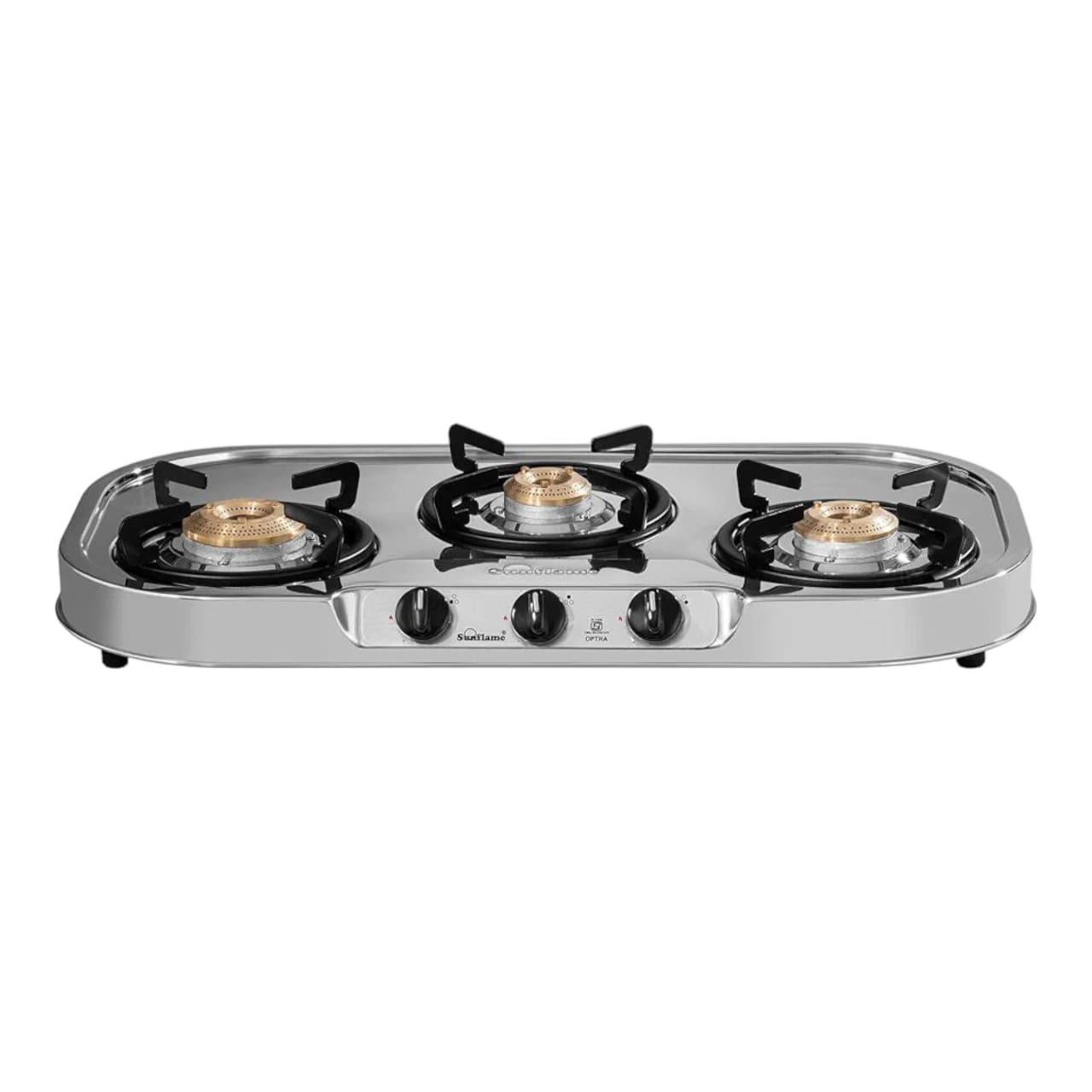 Sunflame 3 Burner Gas Stove | Curved Edges Stainless Steel Body