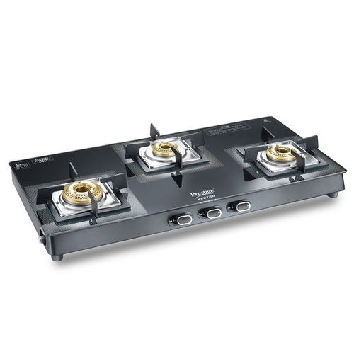 Prestige Vectra 3 Burner Glasstop Gas Stove | Superior Toughened Glass | Jumbo Brass Burner