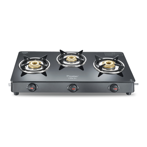 Prestige Efficia LP Gas Stove with Powder-Coated Body, Glass Top & 3 Brass Burners (40599)
