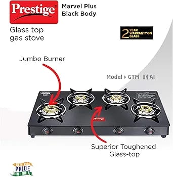 Prestige Marvel Plus Gas Stove GTM 04 - Black, Manual, 4 Burner (40291)