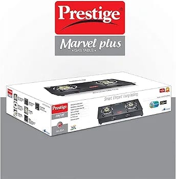 Prestige Marvel Glass Top 2 Burner Gas Stove, Manual Ignition, Black (40110)