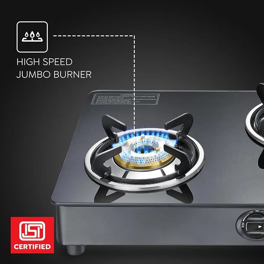 Prestige Marvel Plus Stainless Steel 3 Burner Glass Top Manual Gas Stove, Black, GTM 03 (40207)