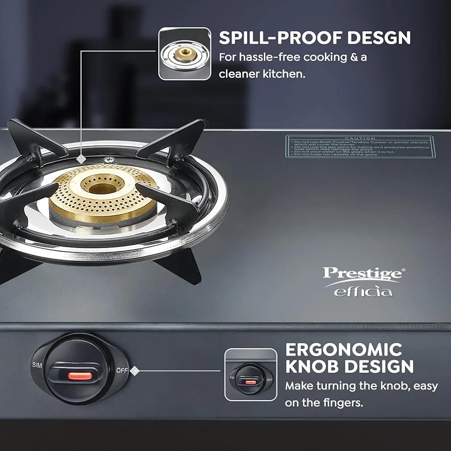 Prestige Efficia Glass Manual Gas Stove  (2 Burners) (40598)