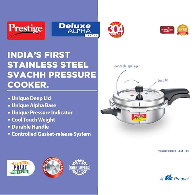 Prestige Svachh Deluxe Alpha Senior Pressure Pan stainless steel | Outer lid