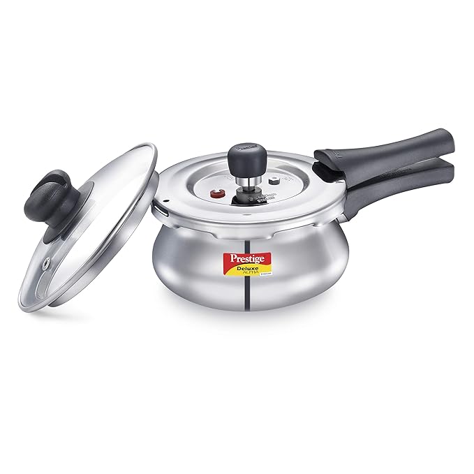 Prestige Deluxe Alpha Svachh Stainless Steel Pressure Cooker 1.5L With Glass Lid 