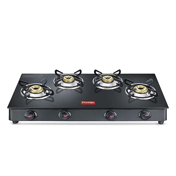 Prestige Magic plus Toughened Glass-Top(Long)4 Brass Burner LPG Gas Stove (GTMP-04L)