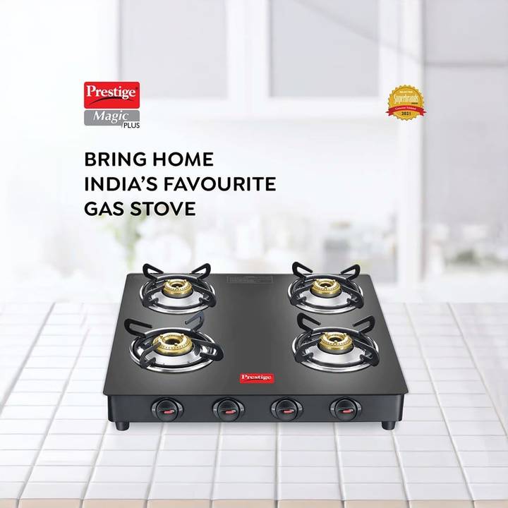 Prestige 4 Burner Magic Plus Manual Ignition Gas Stove (Black) GTMP 04 SQ (40510)