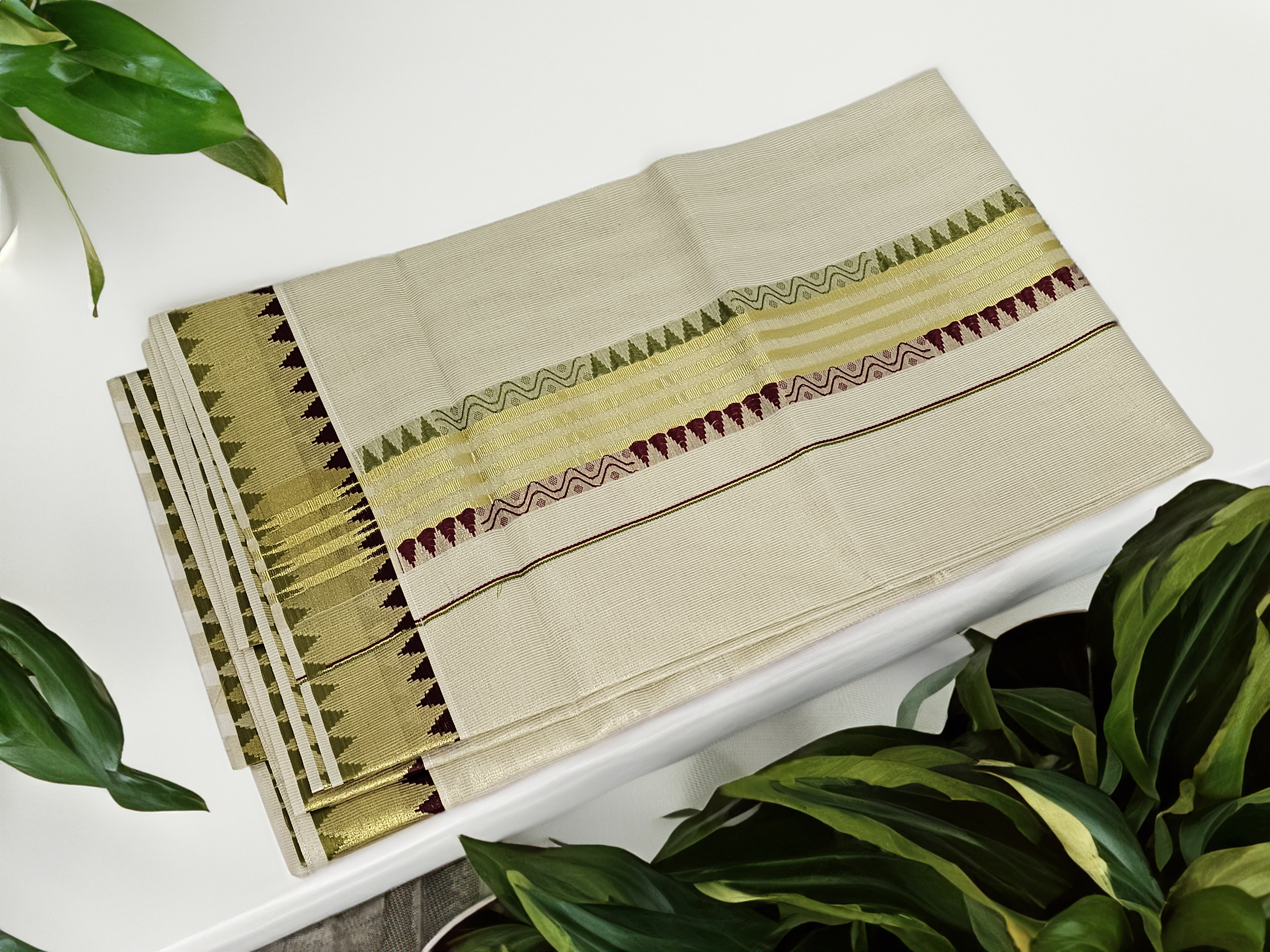 Golden kasavu tissue saree