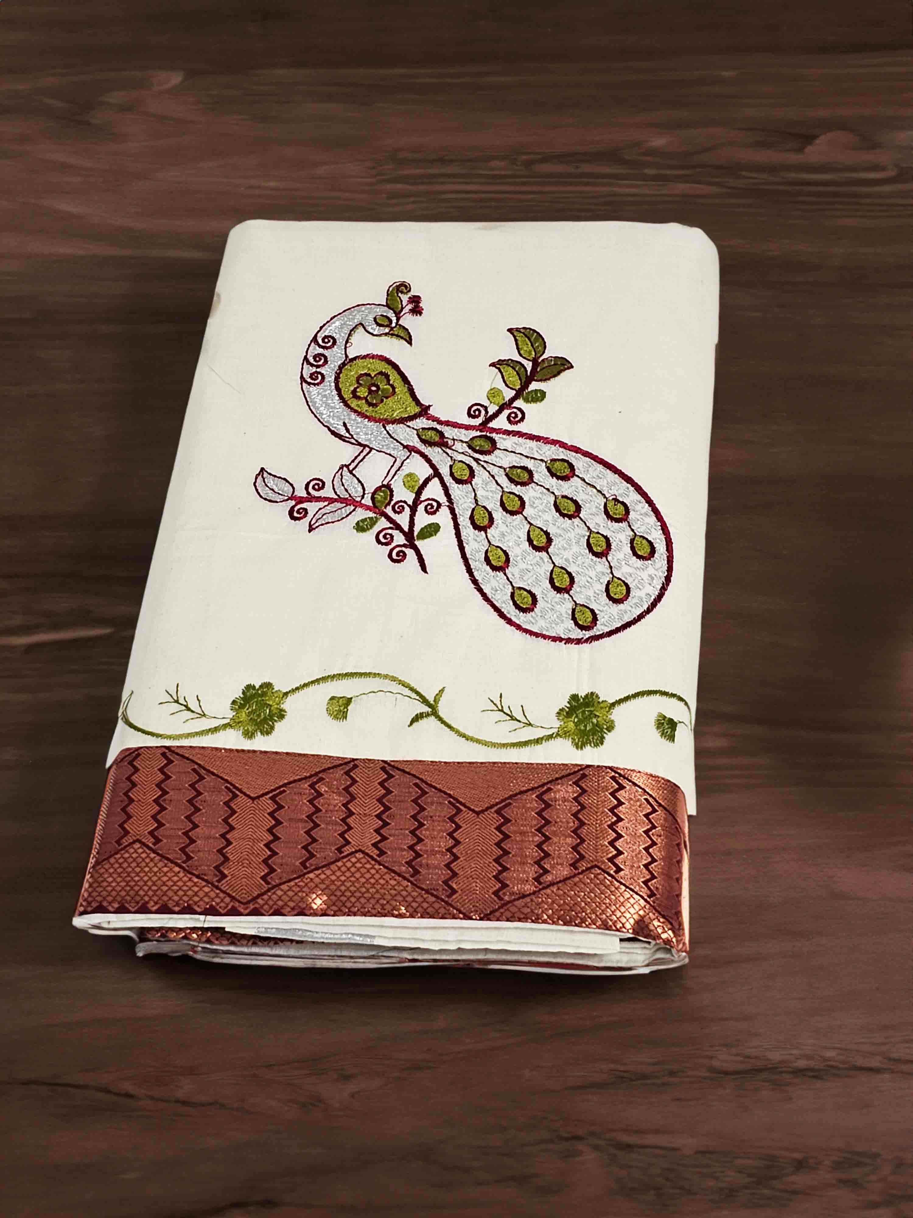 Embroidered kerala saree