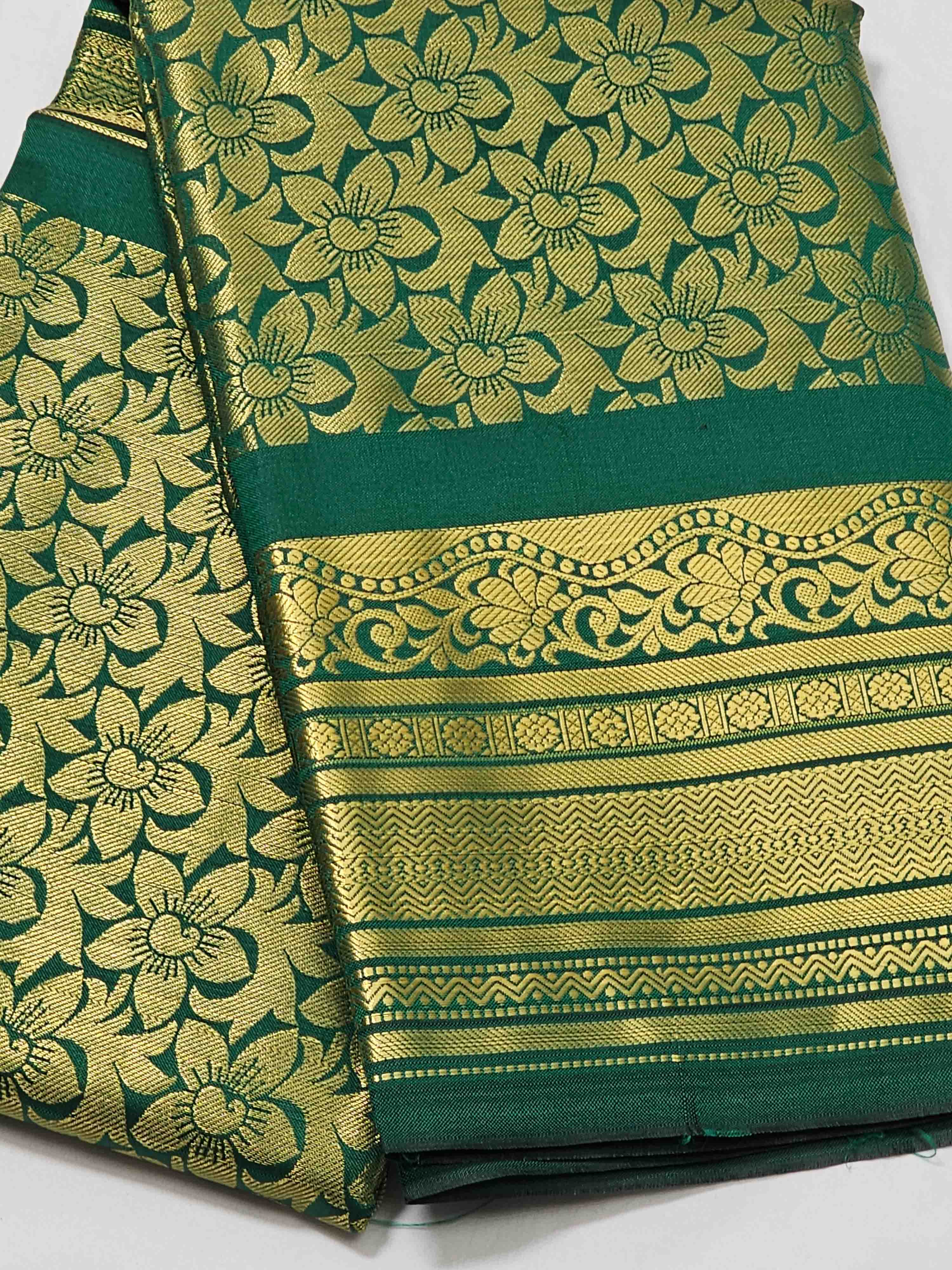 Green and gold floral silk saree