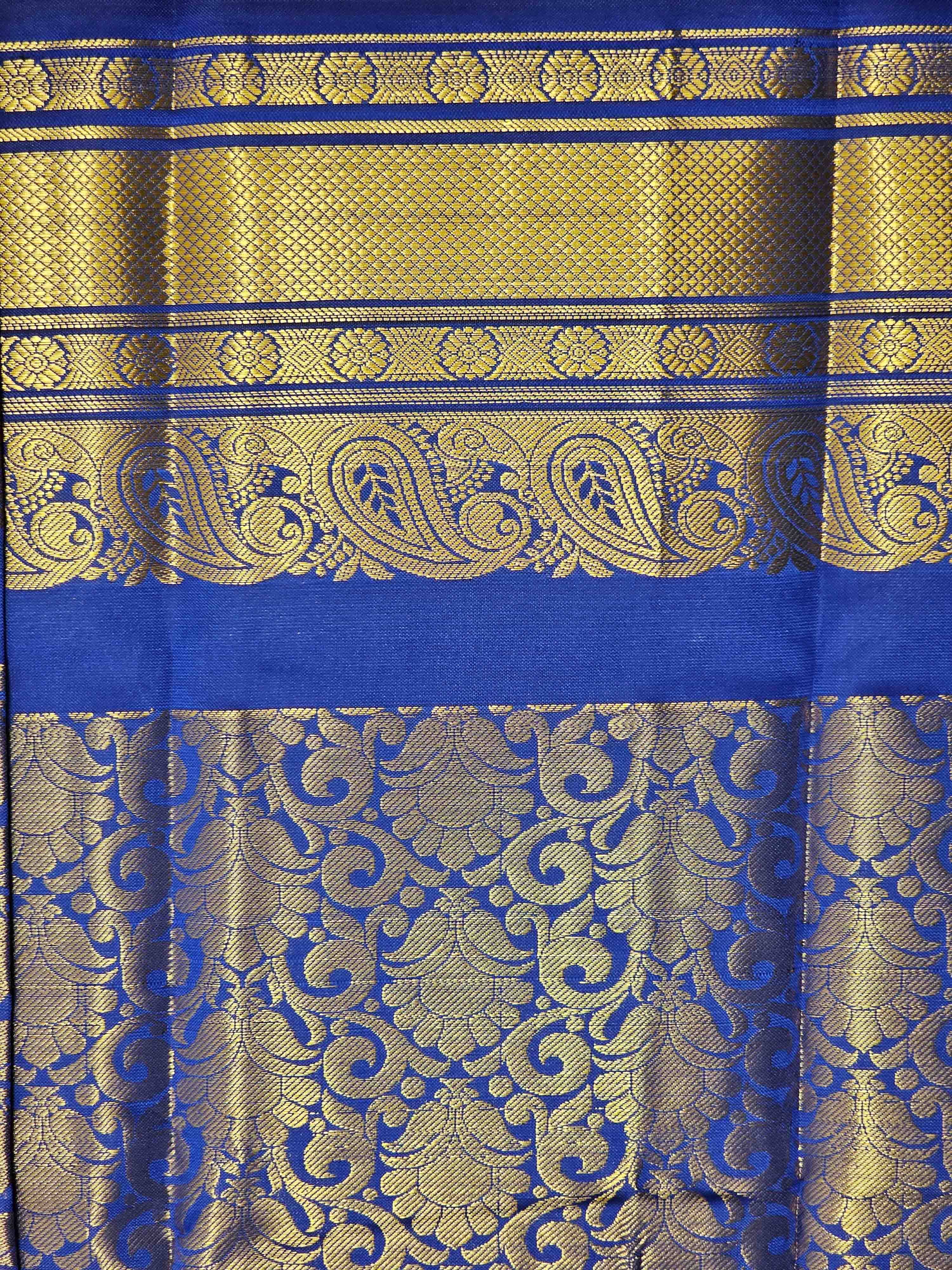 Blue and gold floral pattern saree