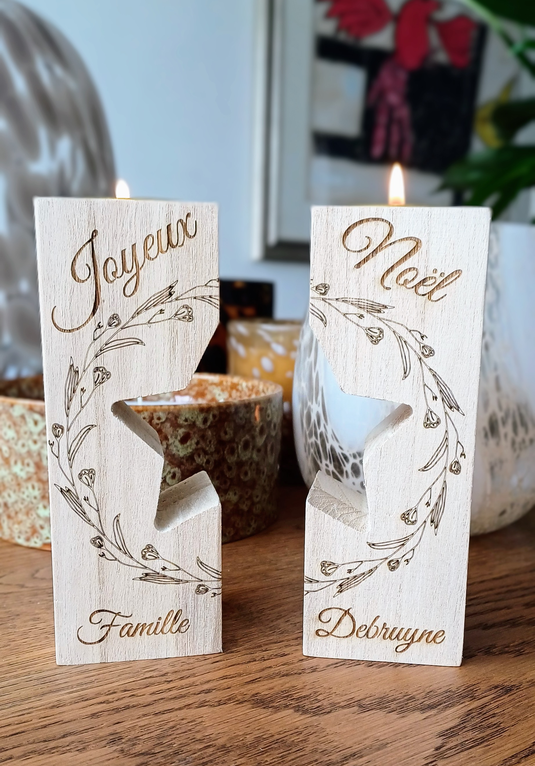 Bougeoir en bois avec motif étoile