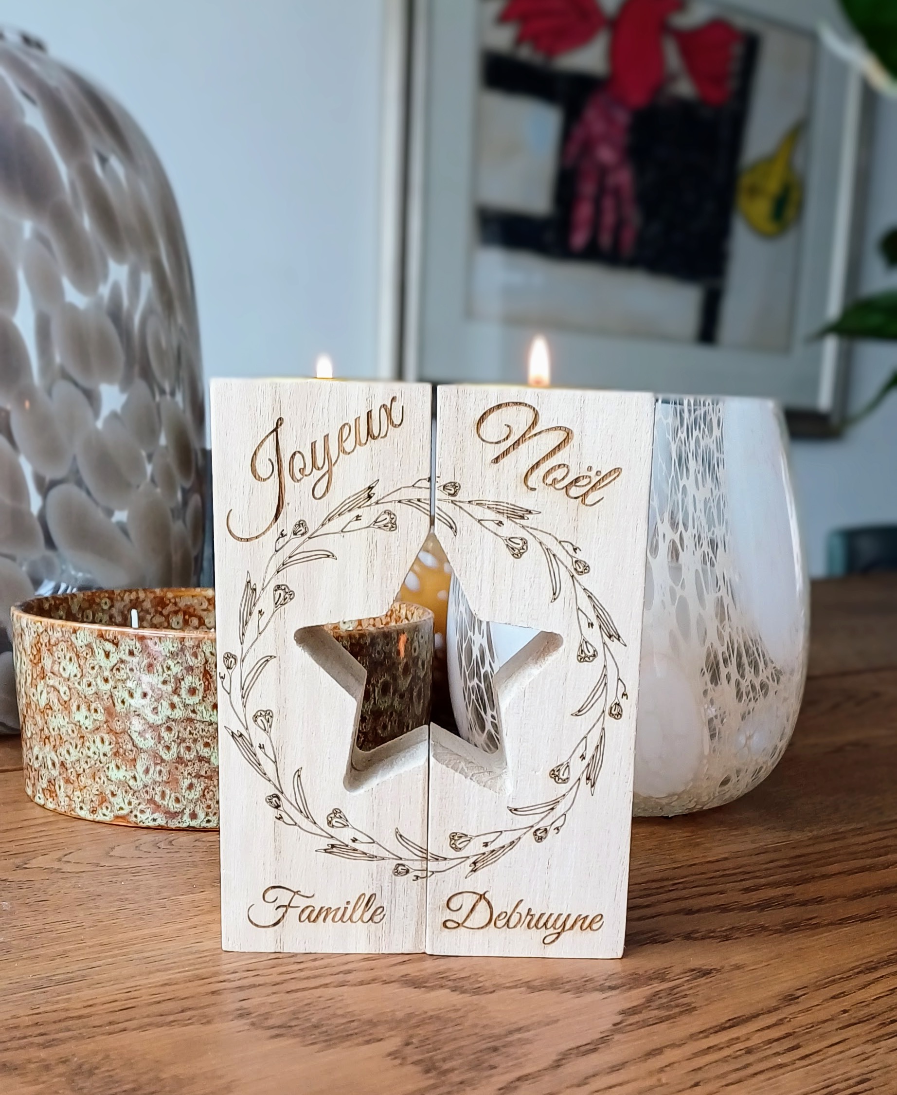 Bougeoir en bois avec motif étoile