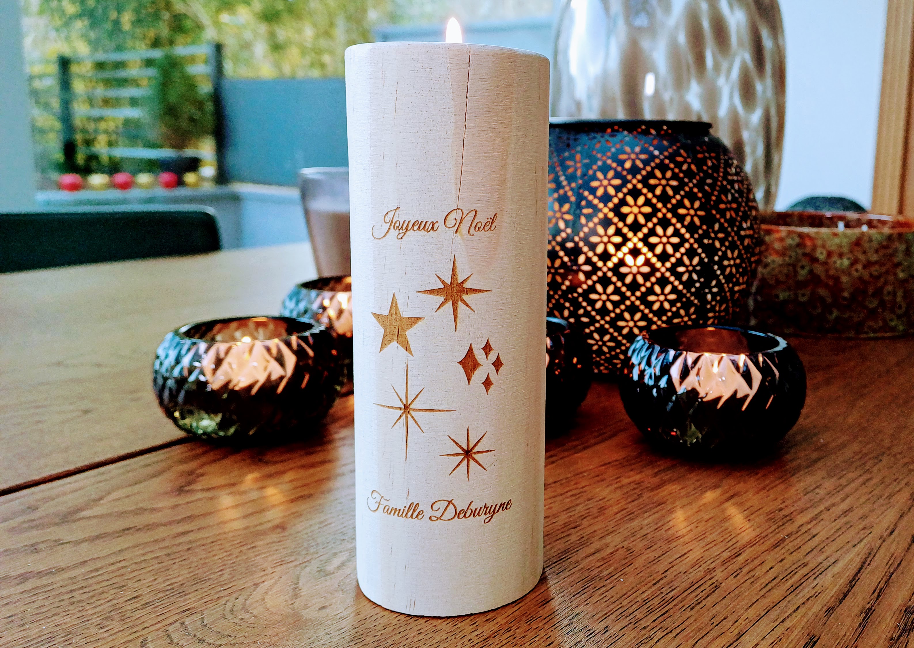 Set de 3 bougeoirs en bois rond