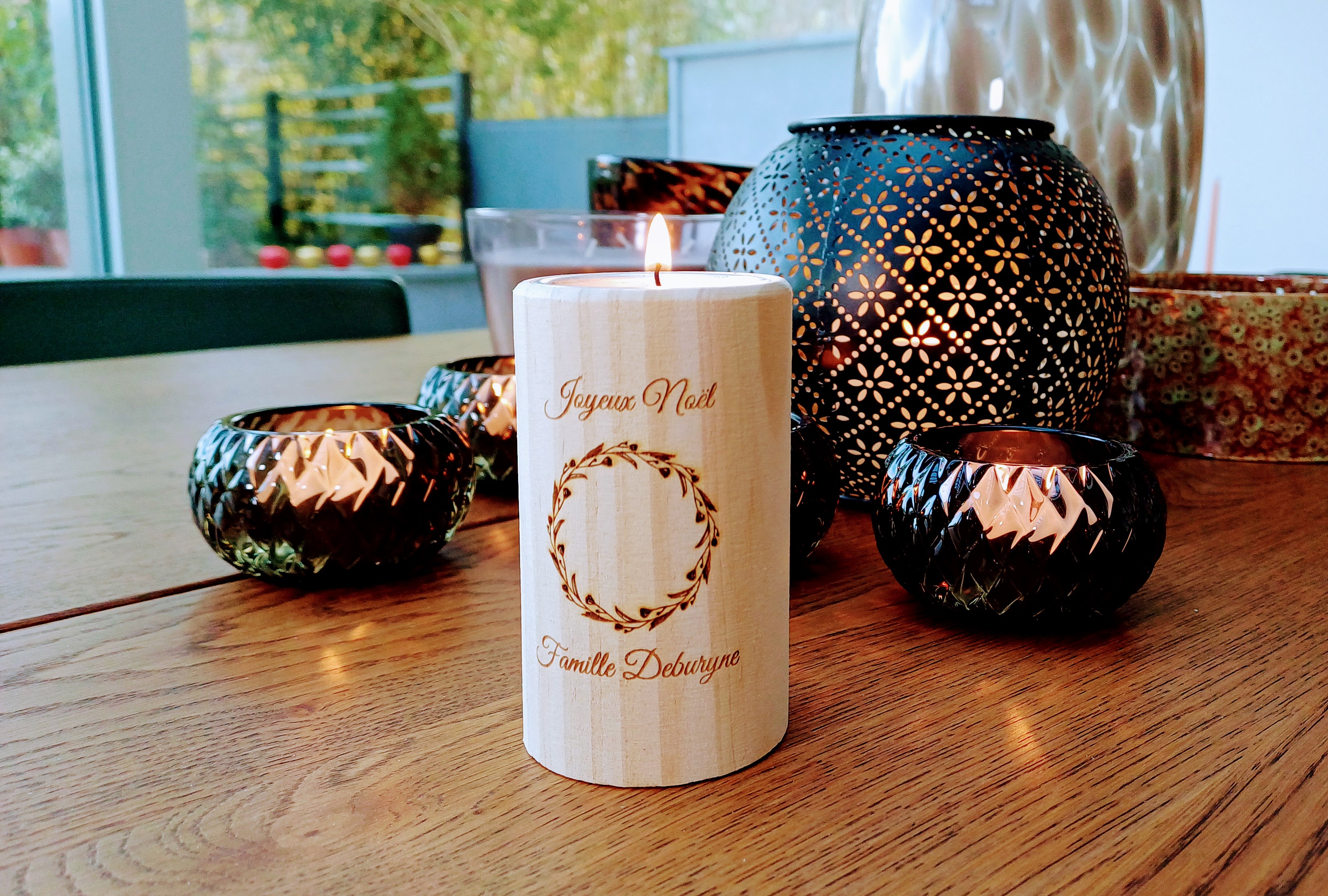 Set de 3 bougeoirs en bois rond