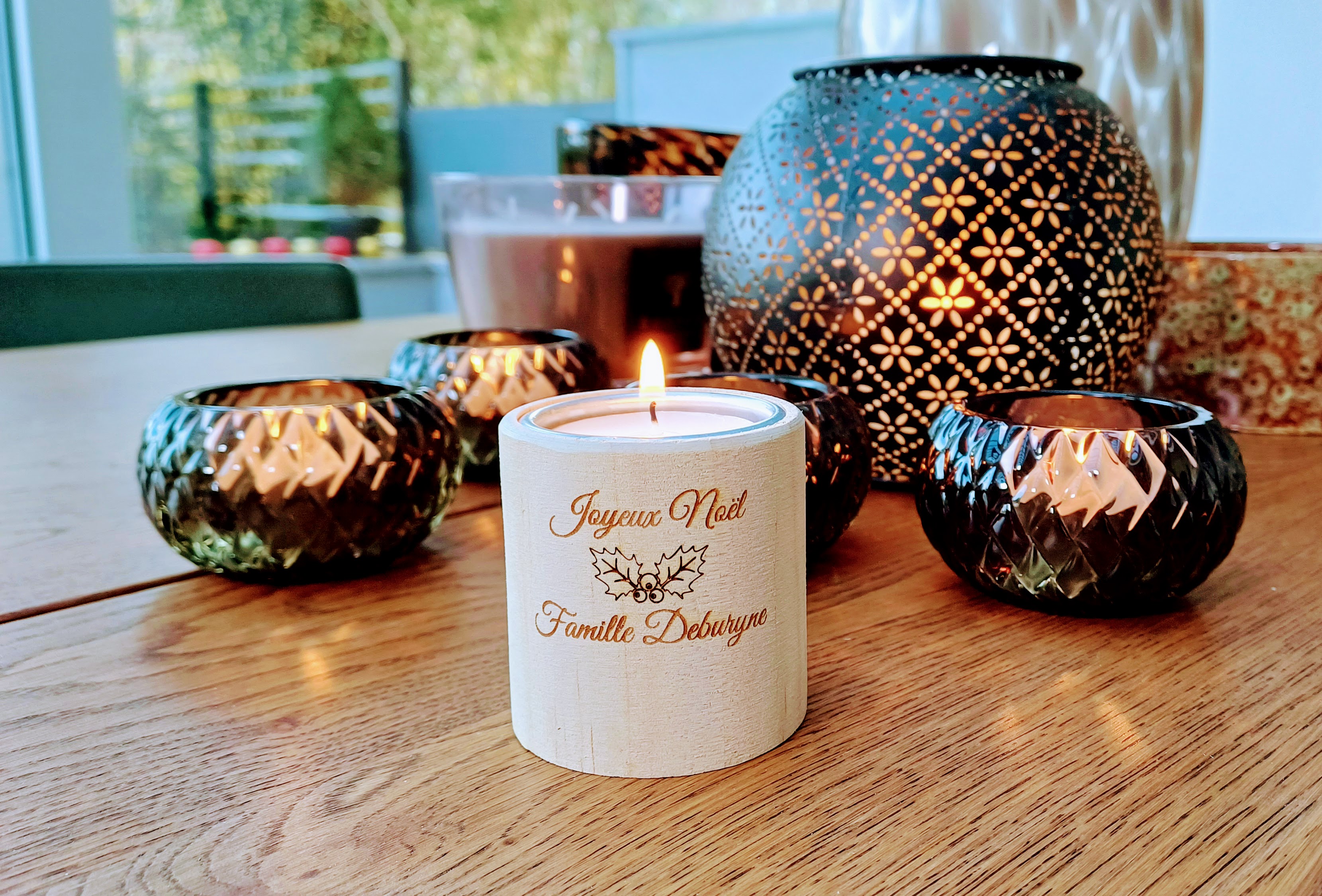 Set de 3 bougeoirs en bois rond