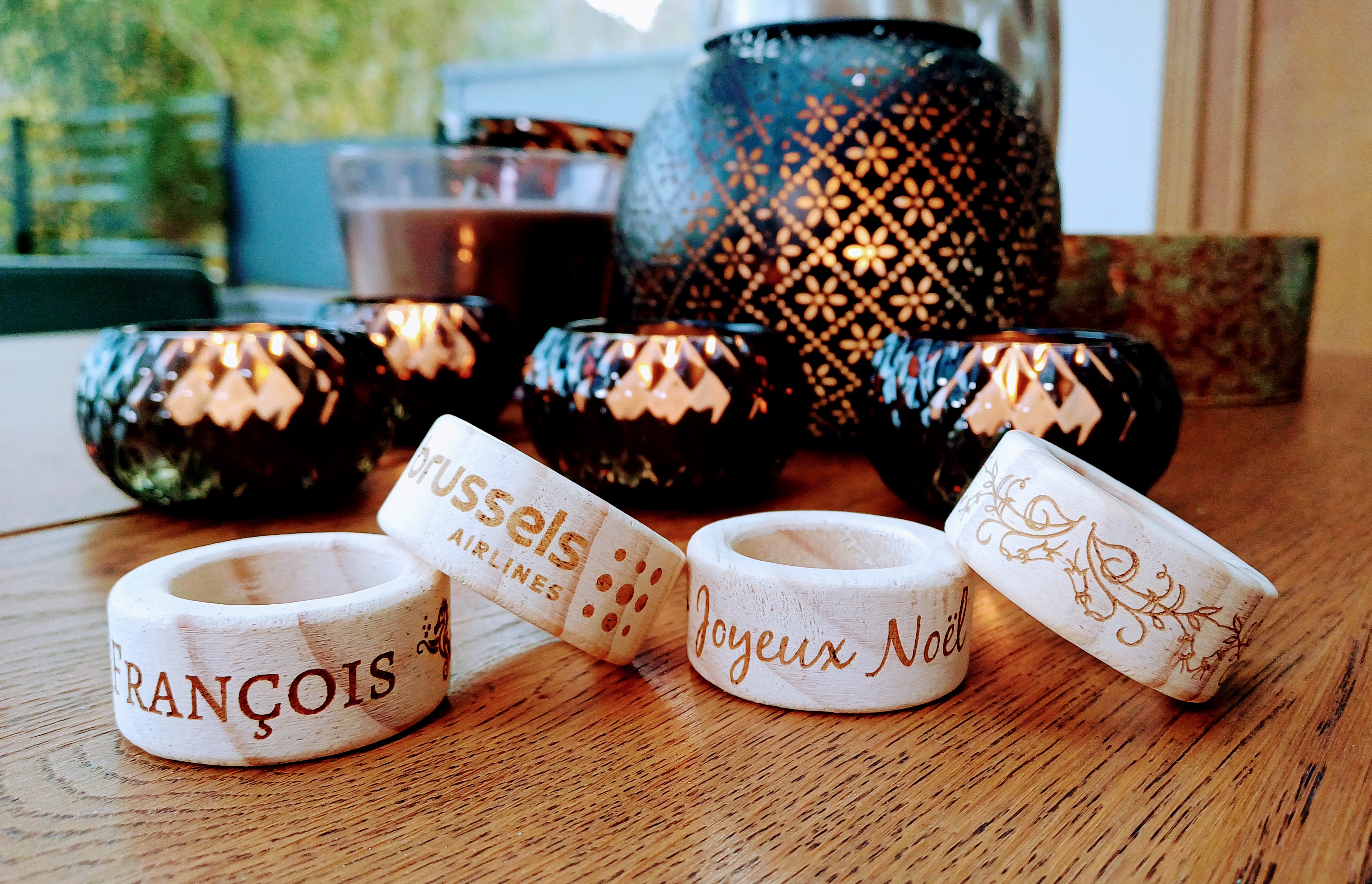 Set de 6 ronds de serviette en bois