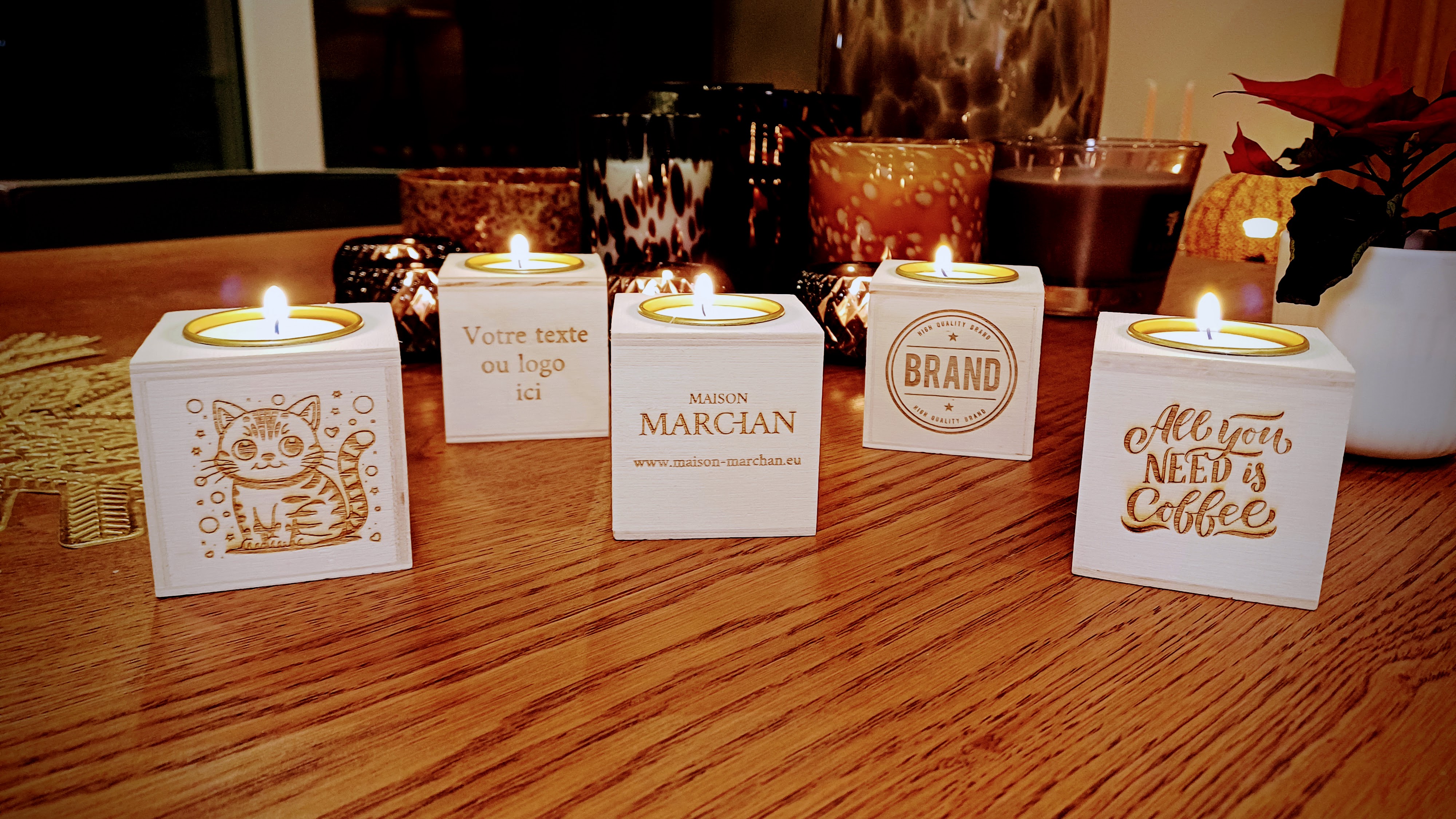 Bougeoir carré en bois personnalisable