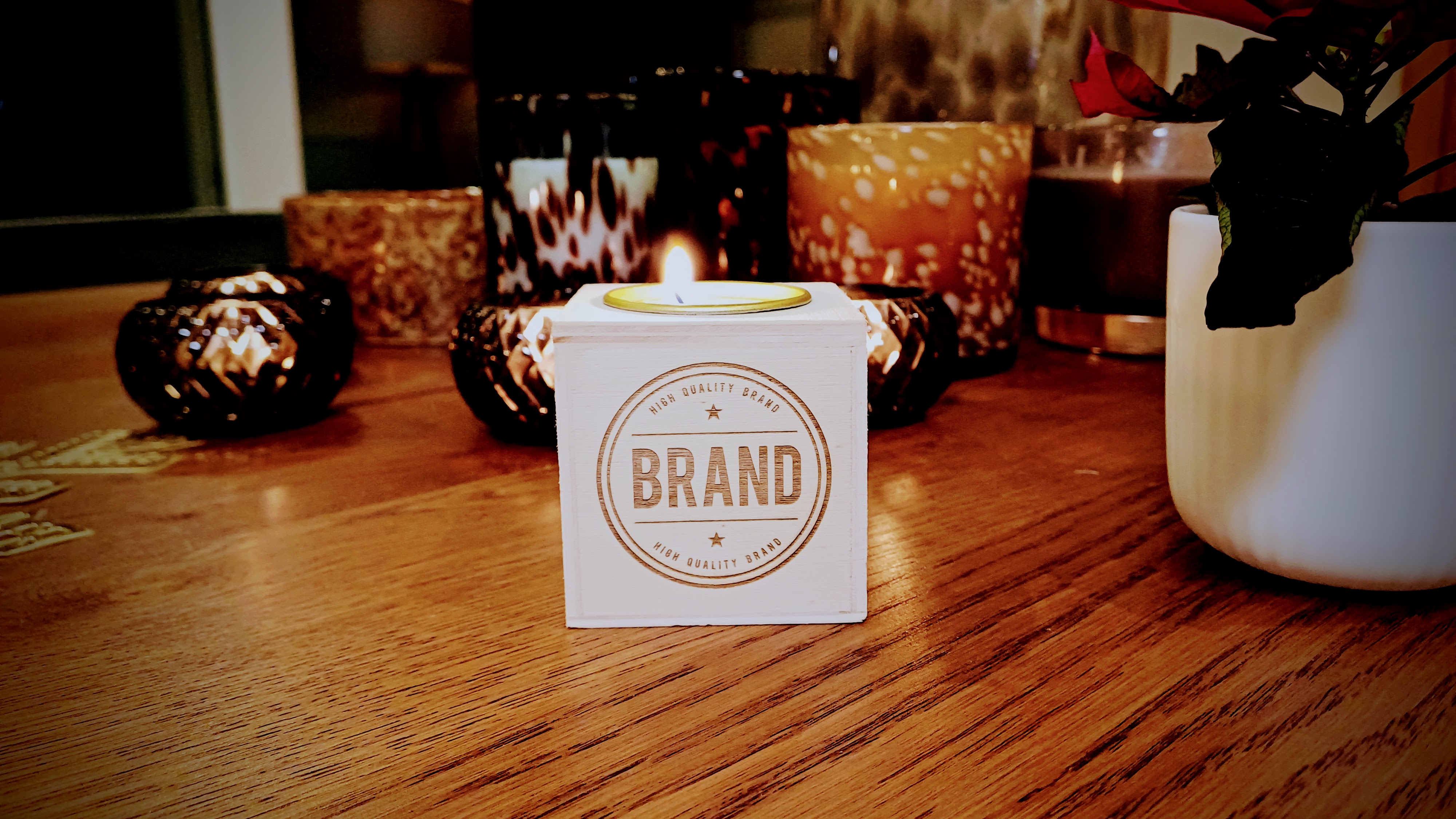 Bougeoir carré en bois personnalisable