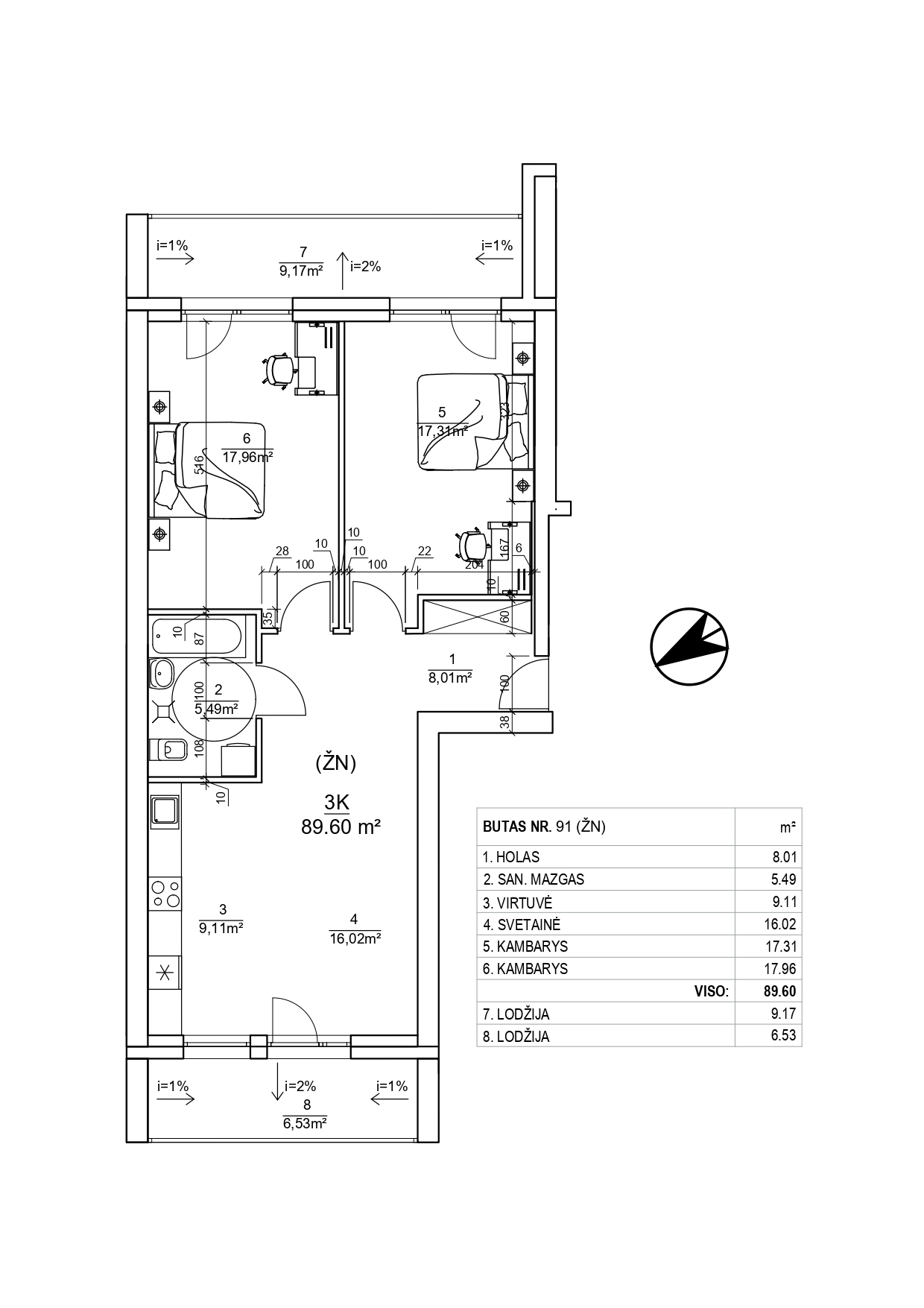 3-4 ių kambarių butai - 80,47-95,62 kv. m.