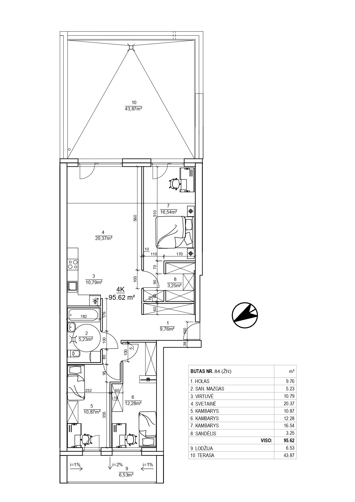 3-4 ių kambarių butai - 80,47-95,62 kv. m.