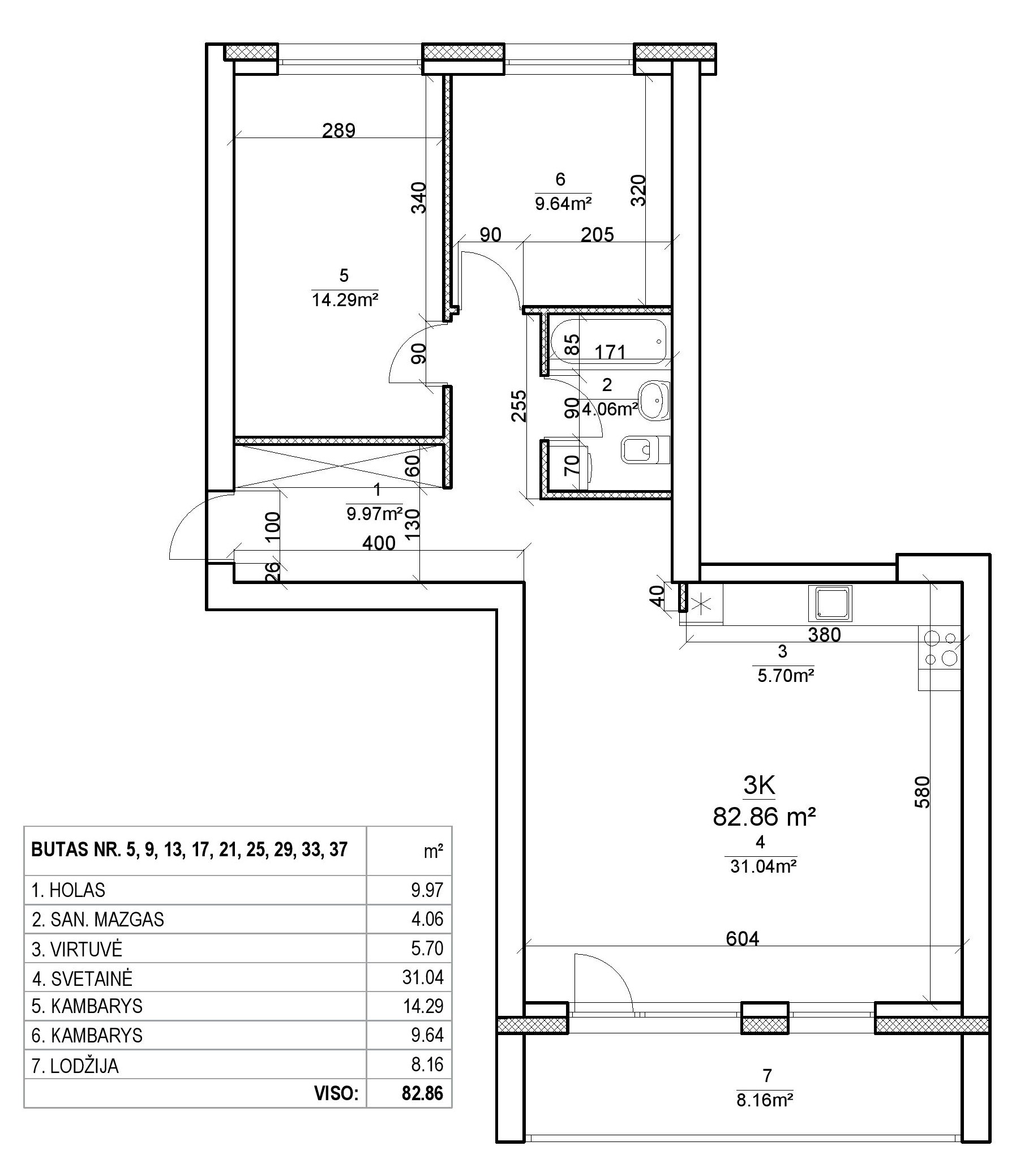 3-jų kambarių butai - 75,00-83,00 kv. m.
