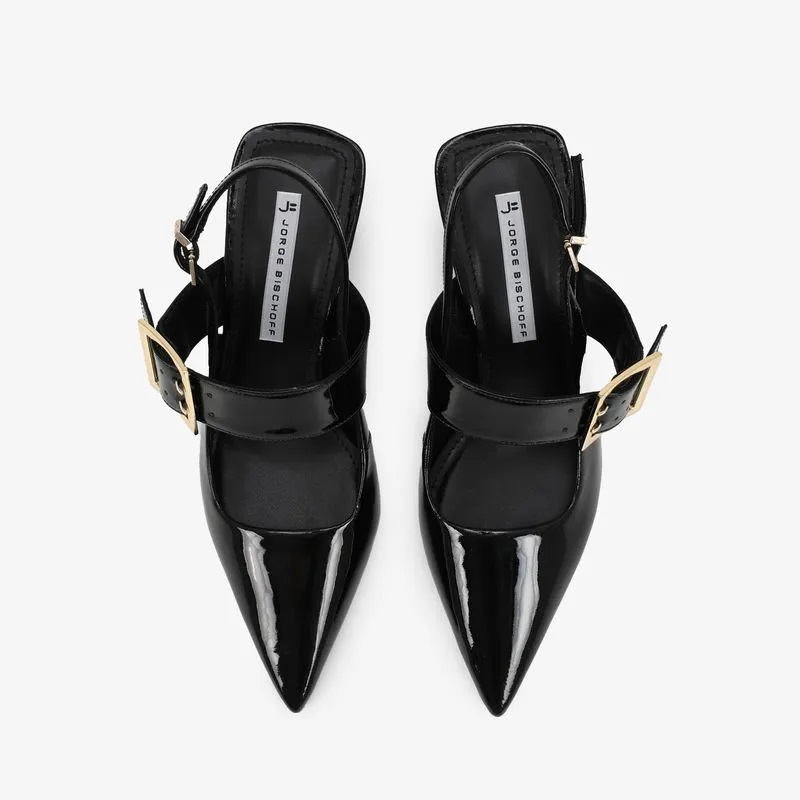 Slingback  Jorge Bischoff Salto Fino Alto em Couro