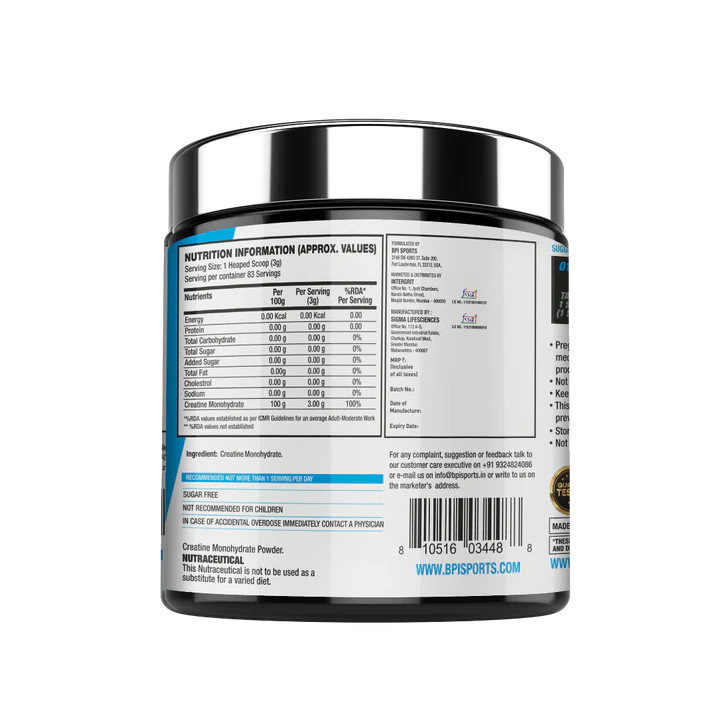 BPI Micronized Creatine - 250 Gms - Unflavoured
