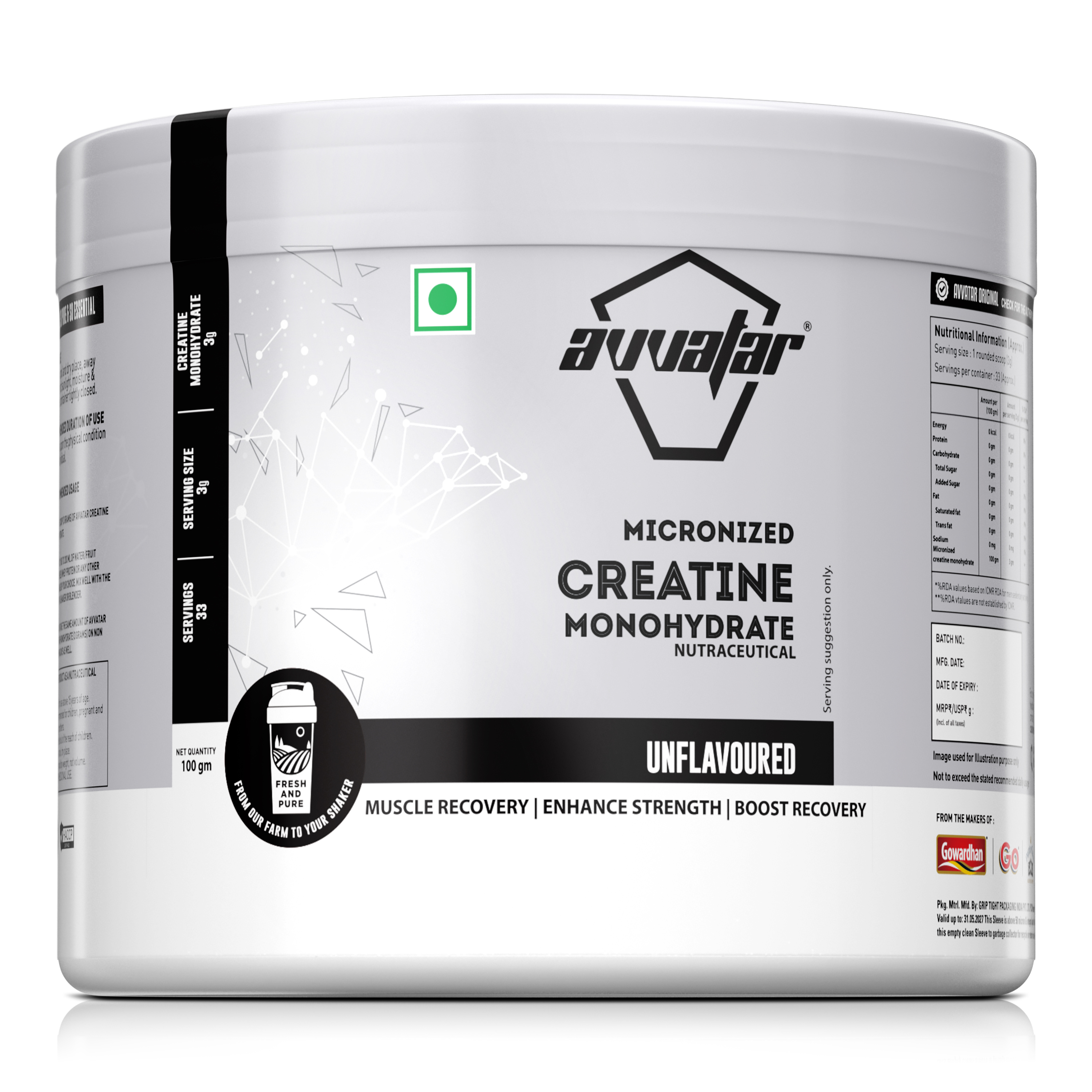 Avvatar Creatine Monohydrate  | Unflavoured