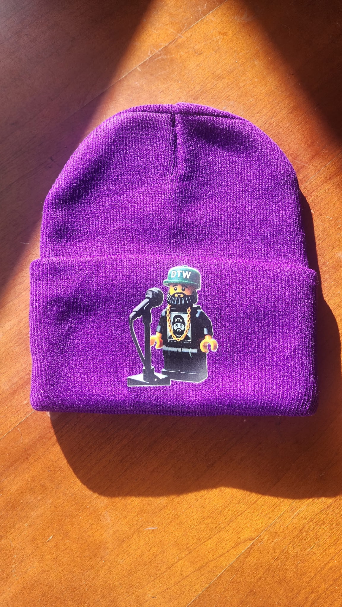Purple Beanie with LEGO man
