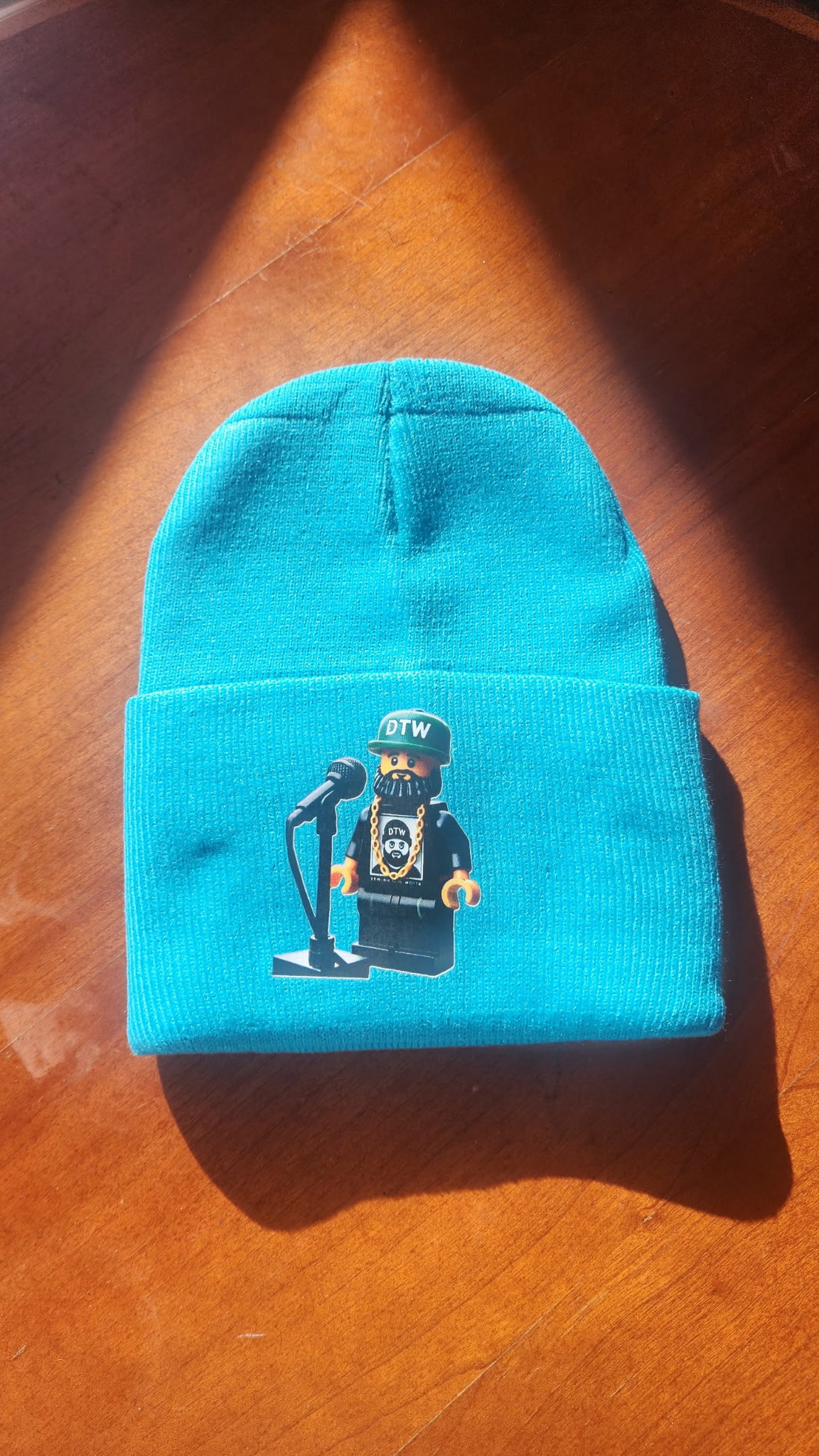 Turquoise Beanie with LEGO man