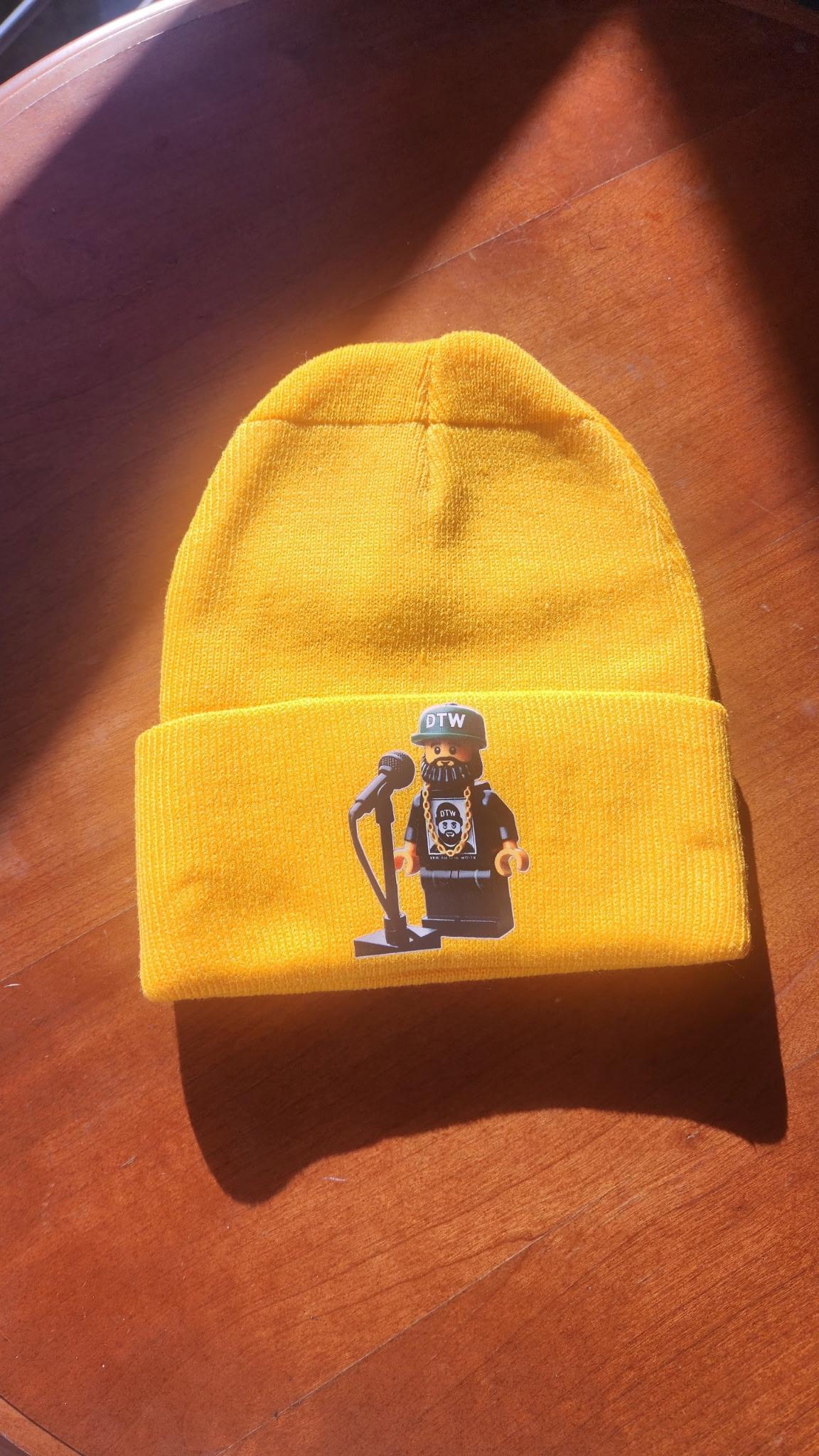 Yellow Beanie with Lego man
