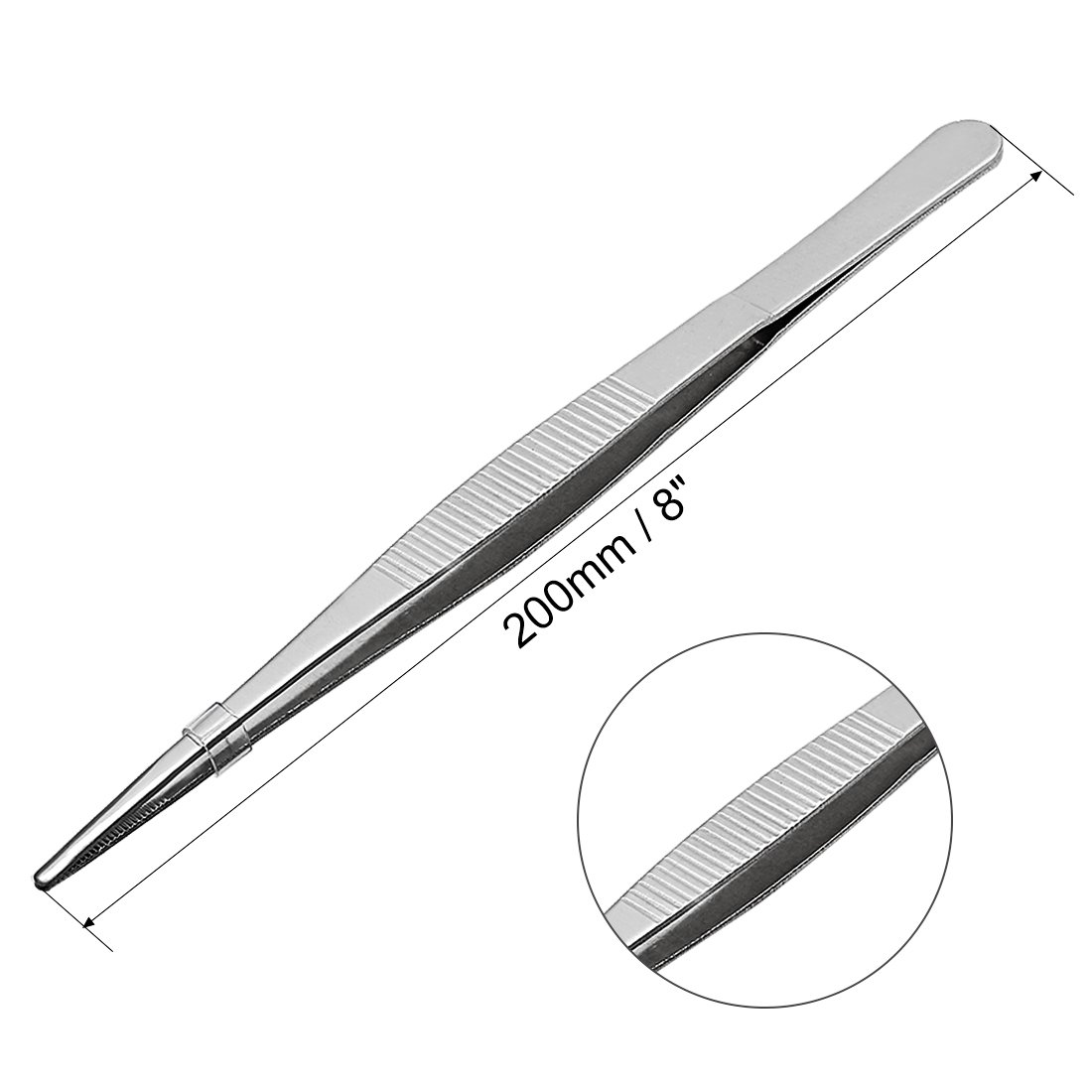 Paruu 8 inch Stainless Steel Straight Blunt Tweezers Serrated Tip