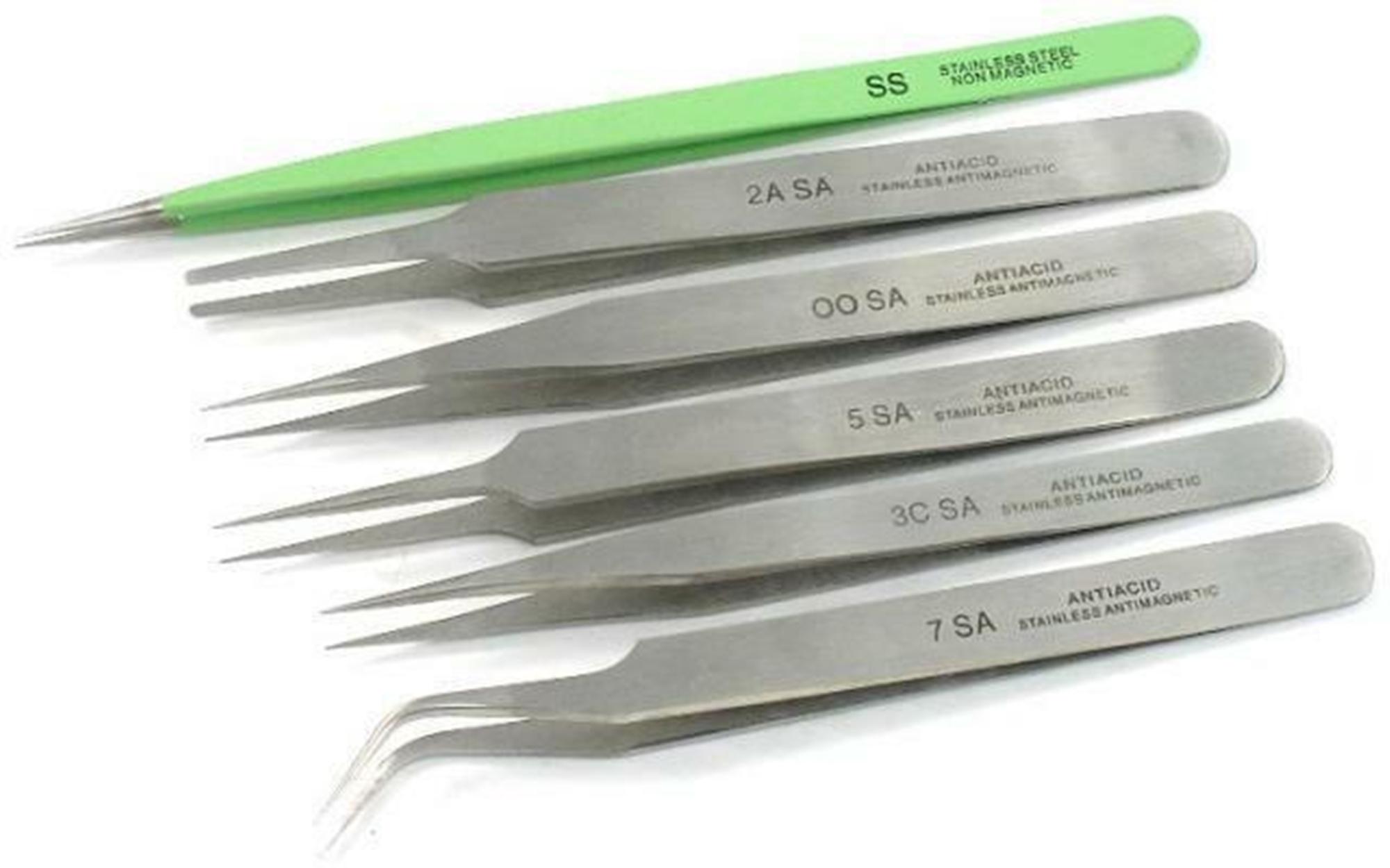 PARUU® 6 Pc Tweezers Set Non Magnetic Anti magnetic