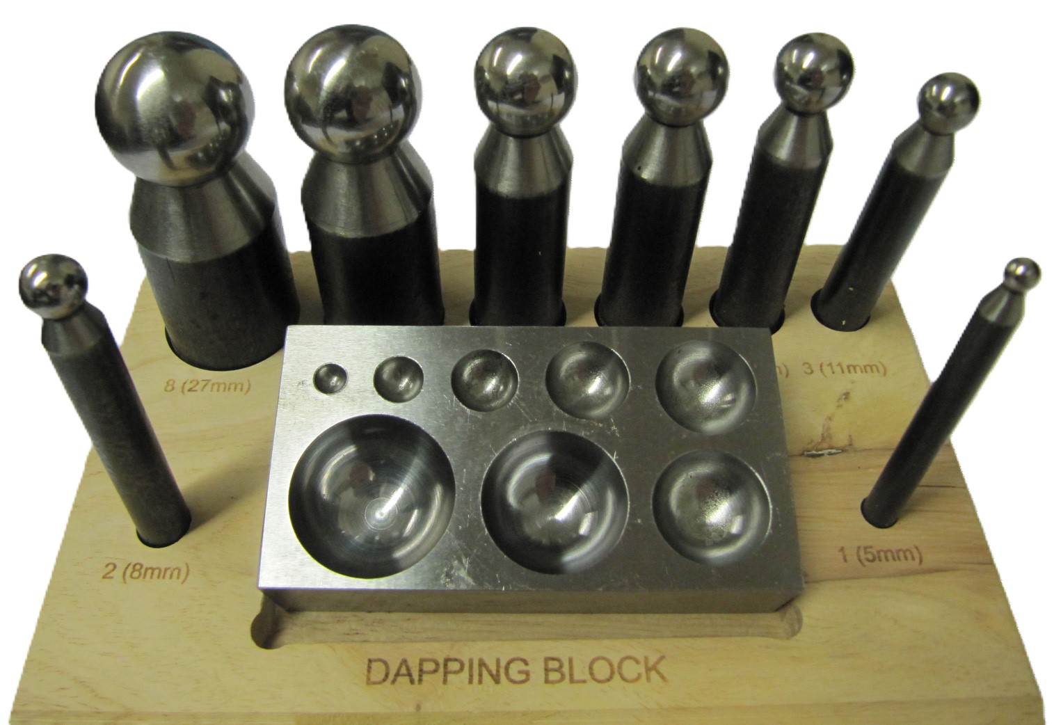 PARUU® 8 Pc Doming Punch and Block Set wooden stand PR419