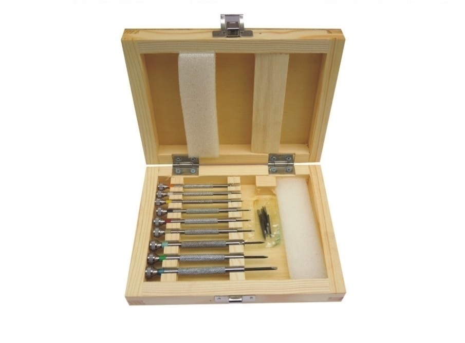 PARUU® 9 pc screw driver set for watch repair in wooden box PR666