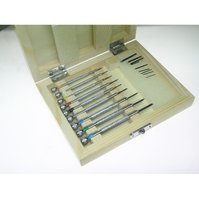 PARUU® 9 pc screw driver set for watch repair in wooden box PR666
