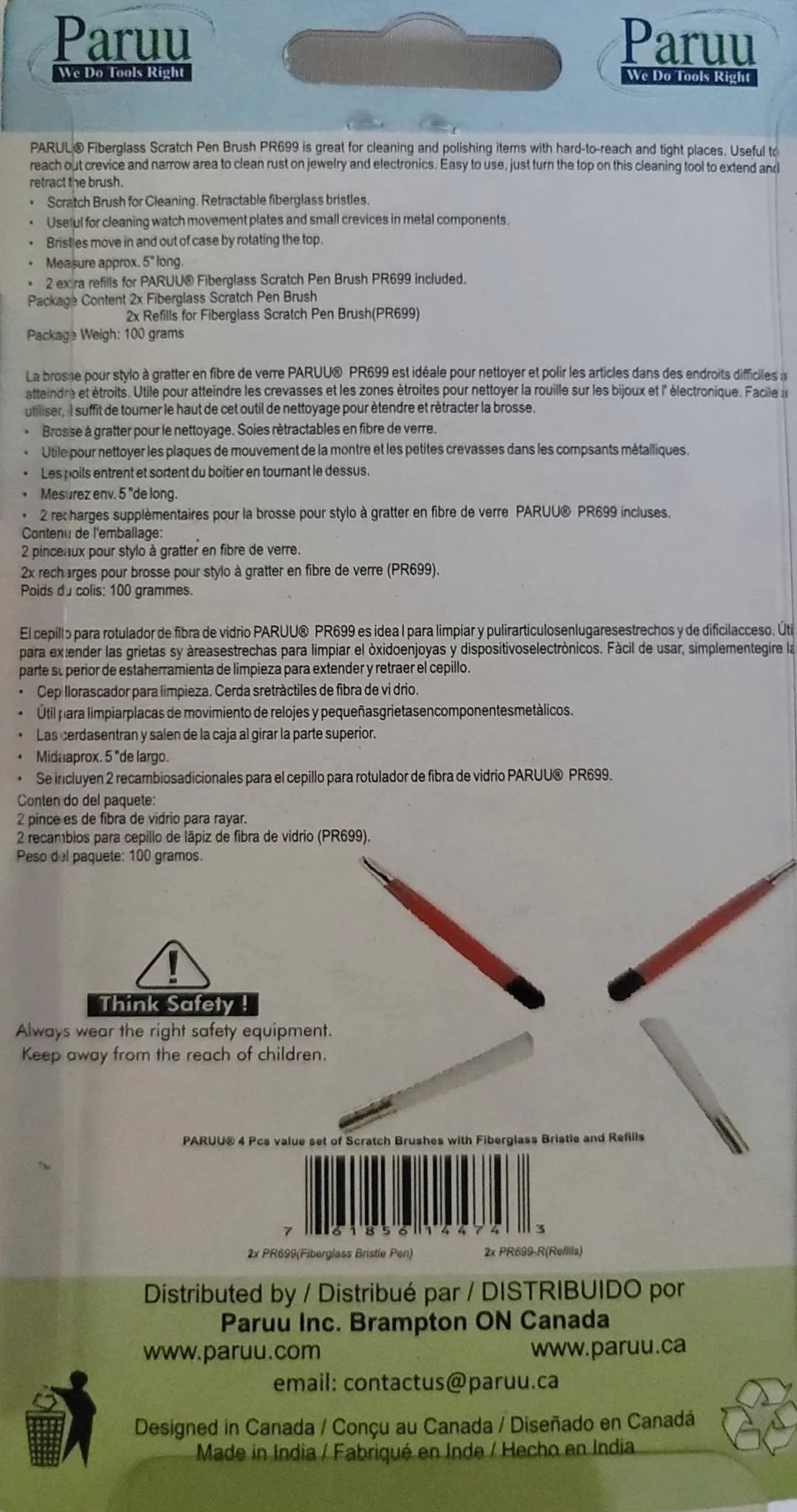 PARUU® 4 Pcs value set of Scratch Brushes with Fiberglass Bristle and Refills