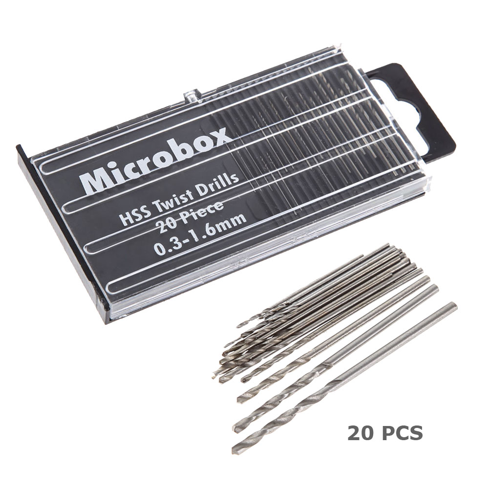 20 pcs 0.3-1.6mm Micro HSS Twist Drill Bit Set for Hand Drill Push Rotary Tool PR1010