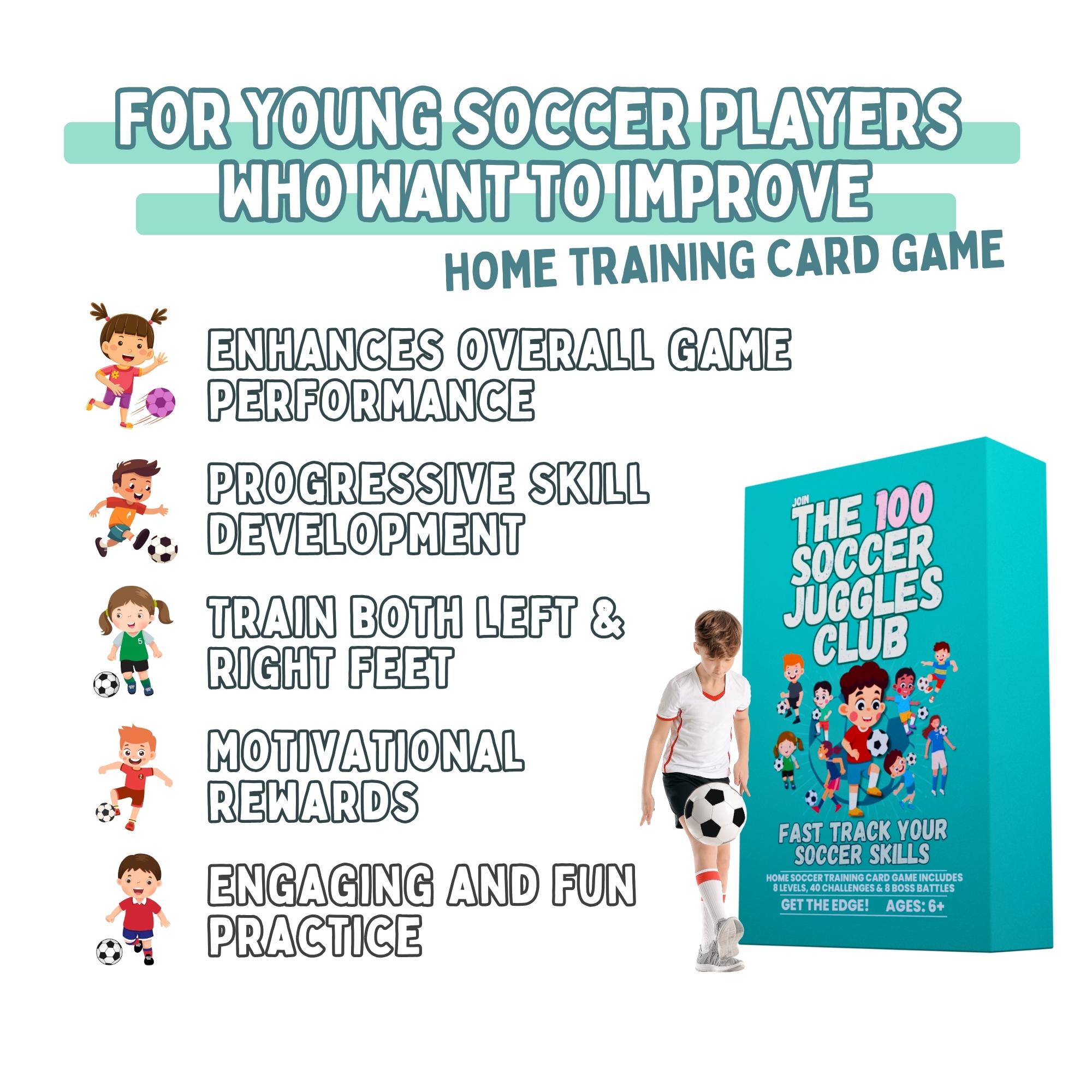 The 100 Soccer Juggles Club - Soccer Training Card Game for Kids.