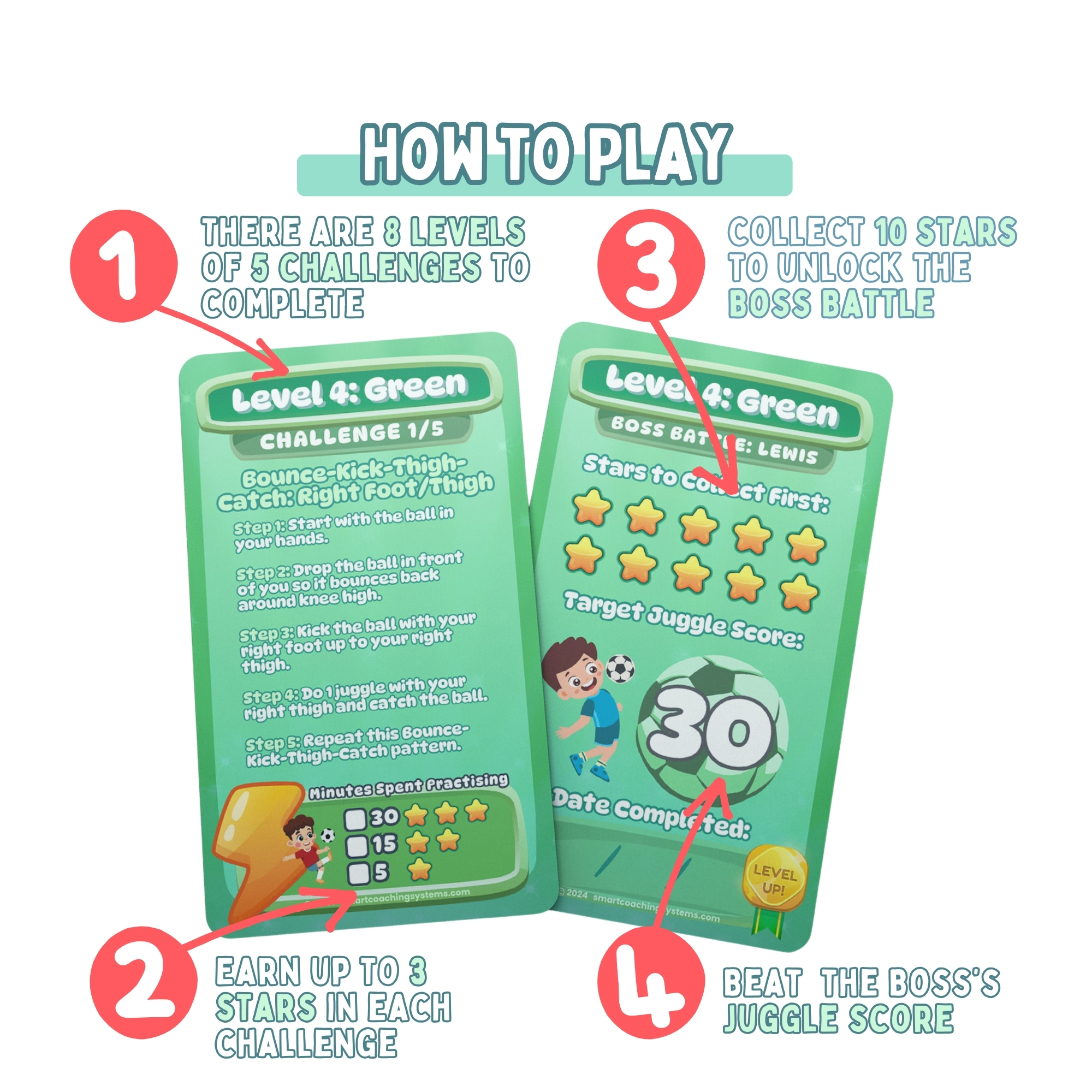 The 100 Soccer Juggles Club - Soccer Training Card Game for Kids.