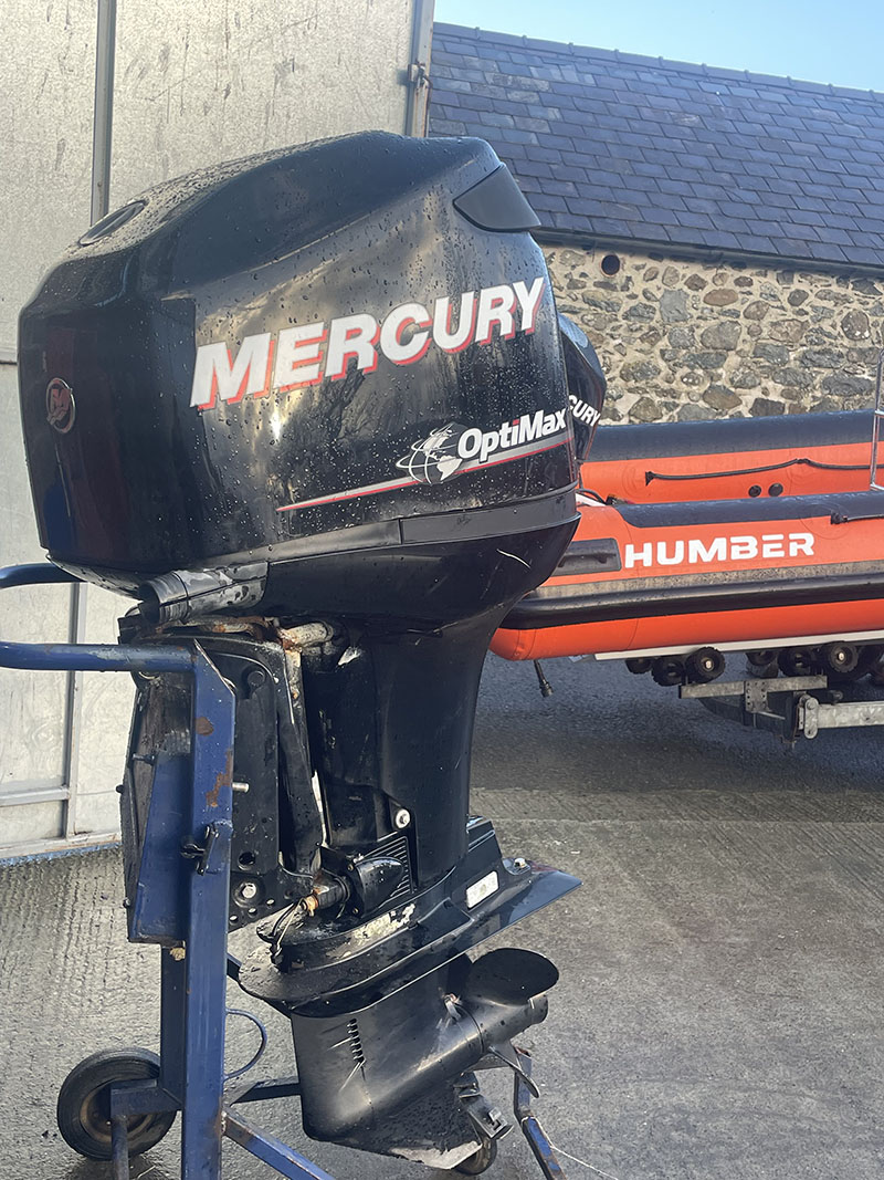 Used 125hp Mercury Optimax – Long shaft, two stroke, direct injection, electric start, remote control, PTT, 477hours