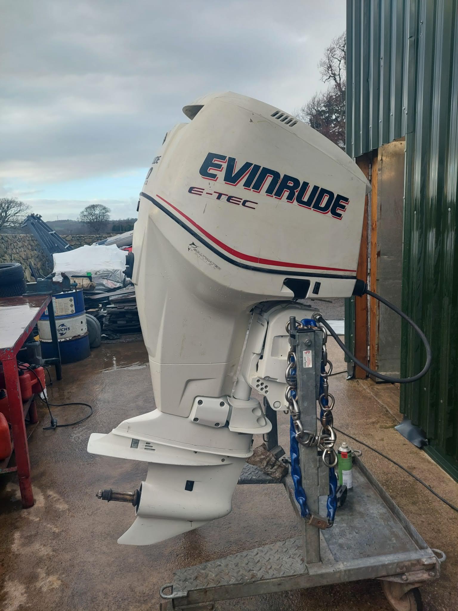 Used 200hp Evinrude Etec – Longshaft, electric start, remote control, PTT