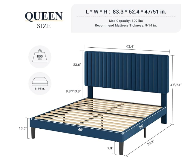Modern Upholstered Bed Frame Queen