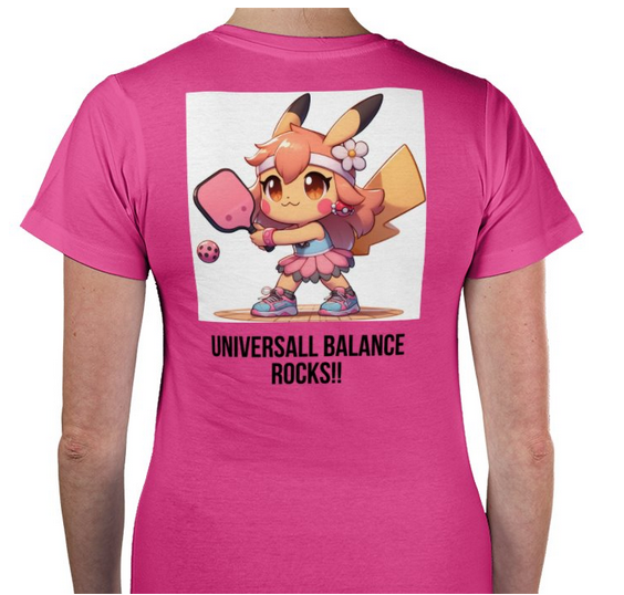 Universall balance Cute character pink v-neck t-shirt